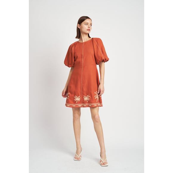 En Saison Melba Mini Dress Ginger Large Linen Blend - Picture 1 of 11